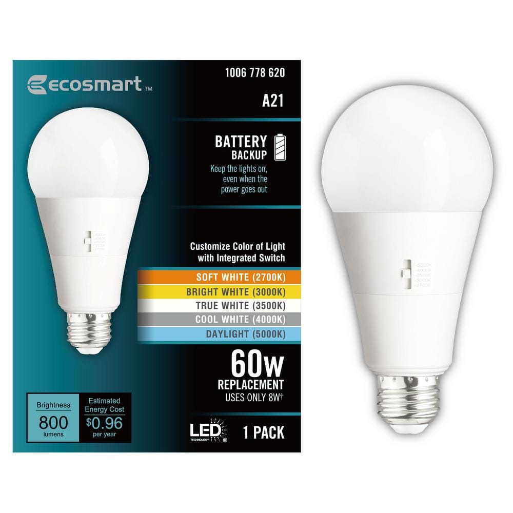 EcoSmart 60-Watt Equivalent A21 Dimmable CEC Battery Backup LED