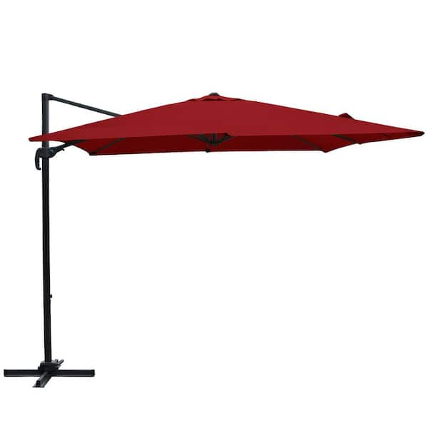 LAUREL CANYON 10 ft. x 10 ft. Aluminum Offset Cantilever Adjustable Vertical Tilt Square Patio Umbrella in Red