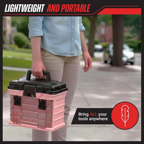 Stalwart Parts and Crafts Rack Style Pink Tool Box with 4