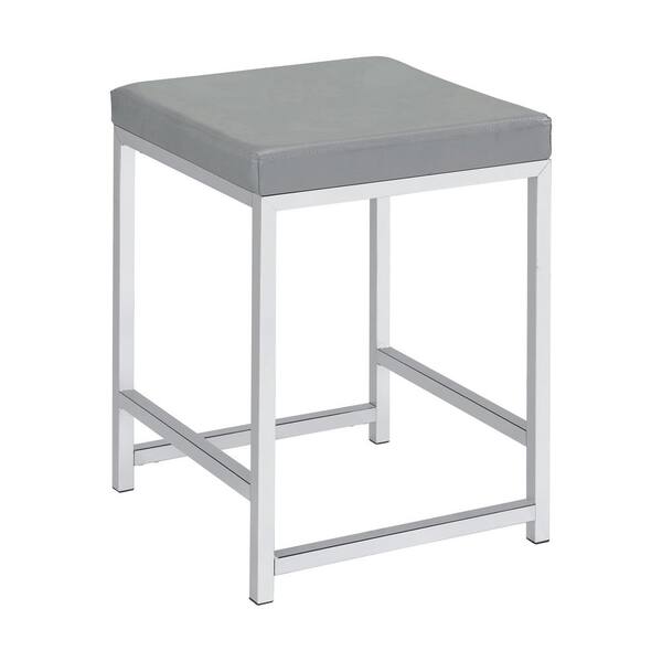 Coaster 14.75 in. W x 14.75 in. D Light Grey and Chrome Backless Metal Frame Vanity Stool with Leatherette Seat