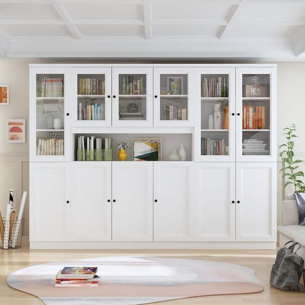 FUFU&GAGA 19-Shelf Wood Standard Bookcase Bookshelf With Glass Doors, Adjustable Shelves (94.5 in. W x 15.7 in. D x 70.9 in. H)