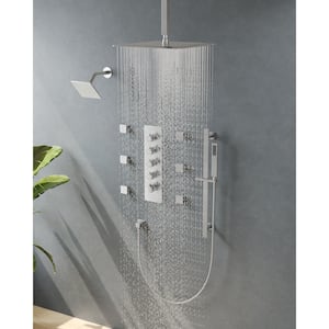 15-Spray Patterns 16 and 6 in. Square Dual Shower Head 2.5 GPM Ceiling Mount Fixed and Handheld Shower Head