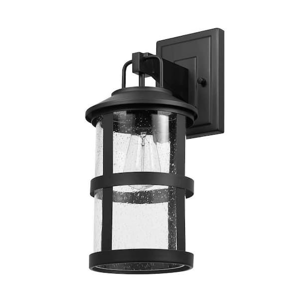 Globe Electric Penelope Matte Black Modern Indoor/Outdoor 1-Light Wall Sconce with Seeded Glass Shade