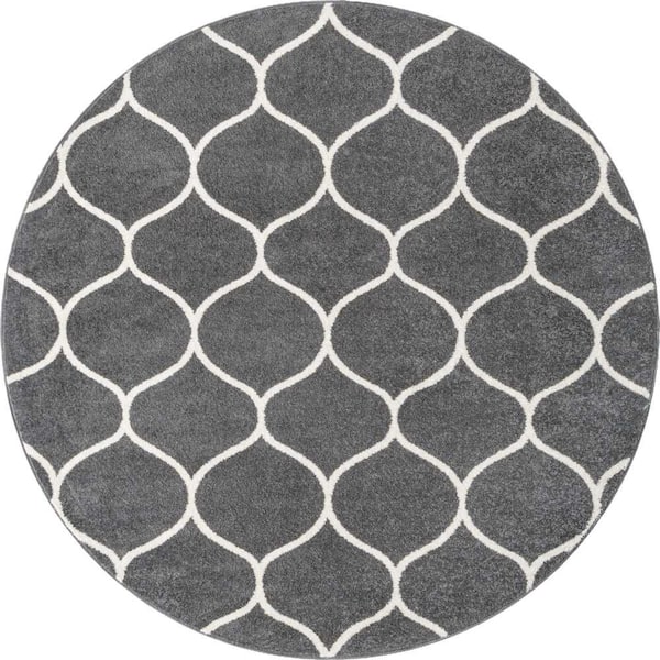 Trellis Frieze Rounded Dark Gray 6 ft. x 6 ft. Area Rug