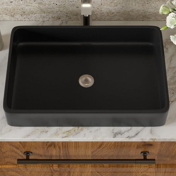 Coporesell 24 in. Vessel Rectangular Bathroom Sink in Black Ceramic