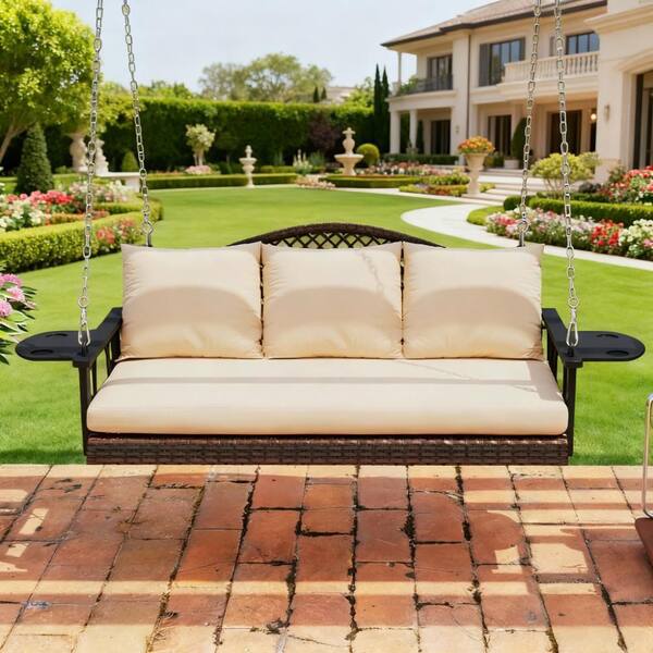 Porch Swing 3 Person Wood Hanging Outdoor Patio Pavilion Swing