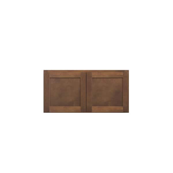Kunal Kitchens Amherst Shaker 30 in. W x 15 in. H x 12 in. D in Walnut Plywood Assembled Wall Cabinet