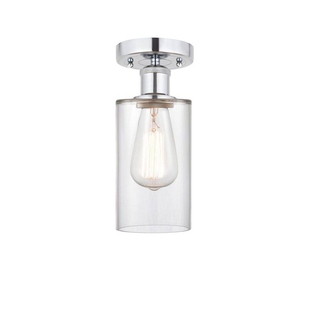 Clymer 3.88 in. 1-Light Polished Chrome Art Deco Semi-Flush Mount with Clear Glass Shade price history on PriceWatchPro