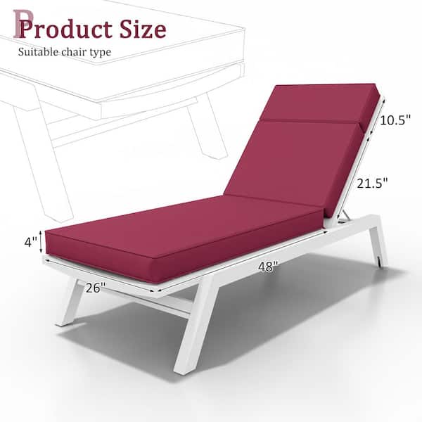 80 in. x 26 in. x 4 in. Premium Waterproof Chaise Lounge Cushion, All-Weather Replacement for Outdoor Chairs Fuchsia Red