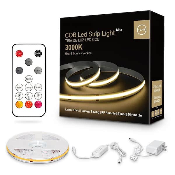 16.4 ft. Integrated LED White Finish Strip Light Fixture, 3000K Warm White Dimmable COB Adhesive Lighting