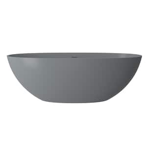 JUNO 65 in. x 29.5 in. Solid Surface Stone Resin Thin Edge Flatbottom Soaking Non-Whirlpool Bathtub in Matte Gray