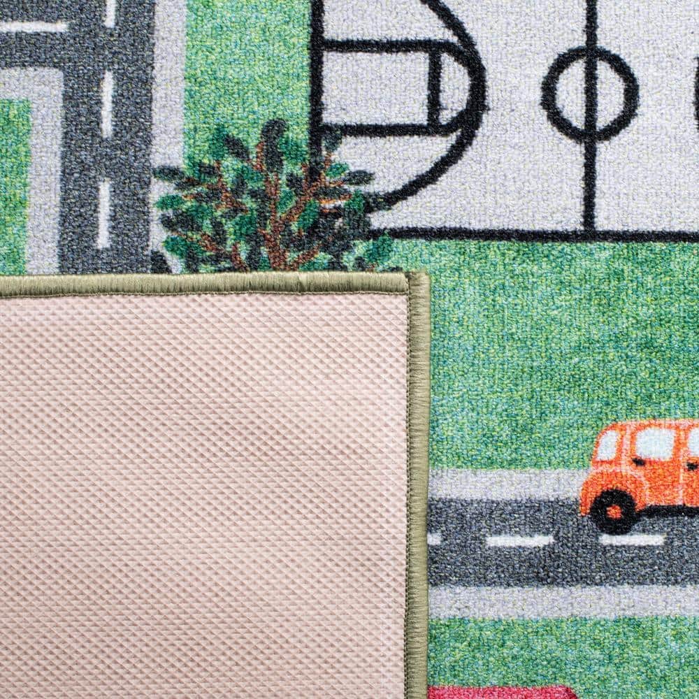 Kids Playhouse Green and Charcoal Synthetic Area Rug 7'9" x 10'