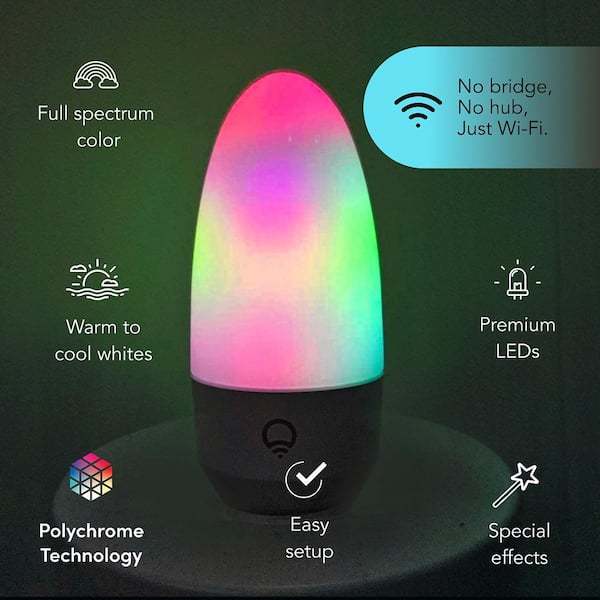 25-Watt Equivalent B10 Smart Wi-Fi E26 LED Light Bulb Works w/Alexa/Hey Google/Apple Home/Matter Multi-Color, 4-Pack