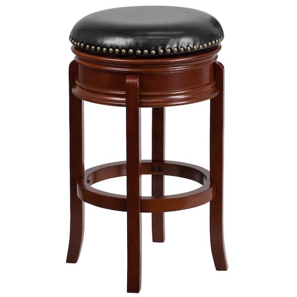 Flash Furniture 30 in. Black and Light Cherry Swivel Cushioned Bar Stool