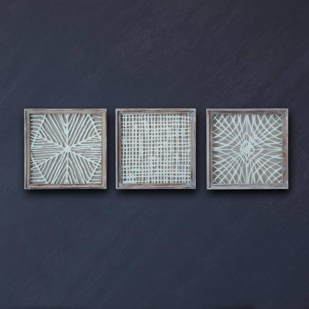 Handmade Abstract Paper Art in Distressed Wood Frame, Set of 3