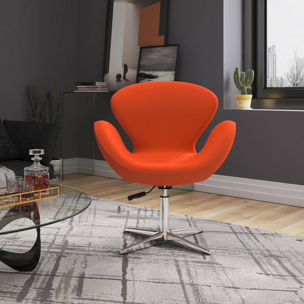 Set of 2 Orange Wool Swivel Accent Chairs with Chrome Base