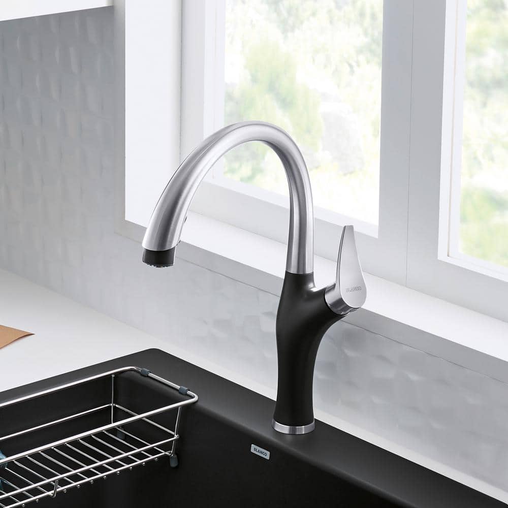 Anthracite and Chrome Pull-Down Dual Spray Kitchen Faucet