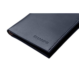 Minimalist Navy Genuine Leather RFID Blocking Slim Sleeve Wallet in Gift Box