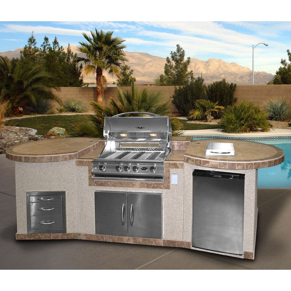 132'' Stainless Steel Propane Gas Grill Island with Rotisserie