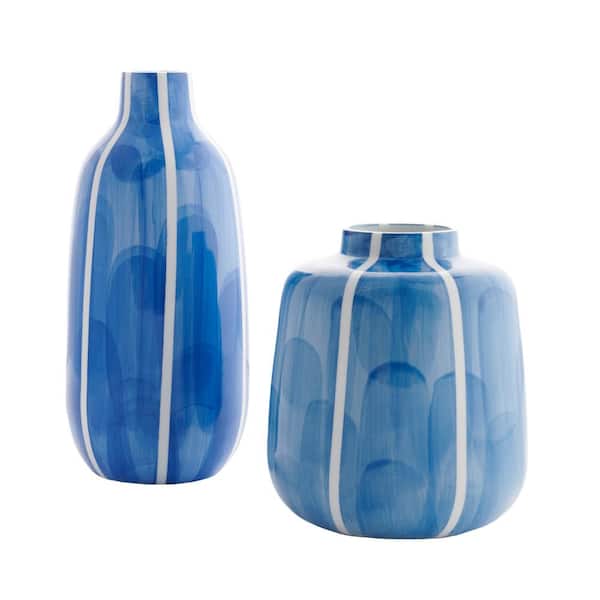 SAFAVIEH Saori 11.5 in. Glazing Blue/White Decorative Vase (Set of 2)