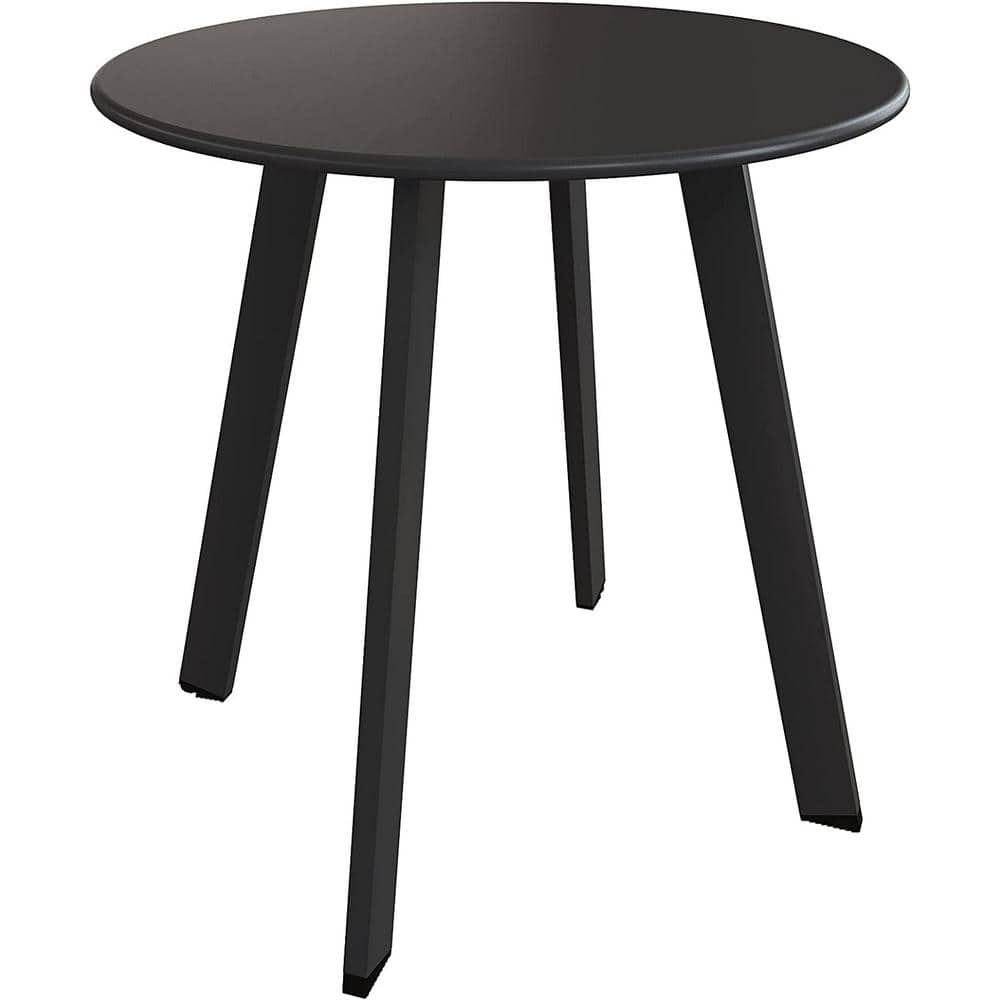 Steel Patio Side Table, Weather Resistant Outdoor Round End Table in Black 