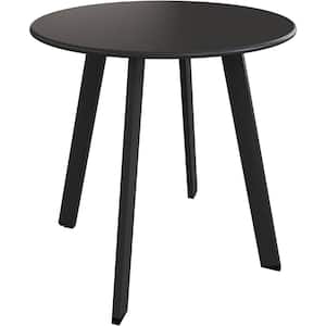 Steel Patio Side Table, Weather Resistant Outdoor Round End Table in Black Square Feet