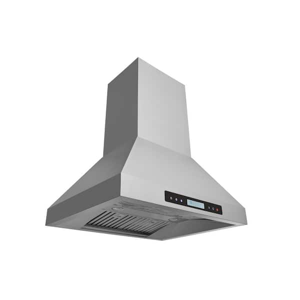 HAUSLANE 30 in. Convertible Island Range Hood with Dual Controls, Changeable LED, Baffle Filter in Stainless Steel