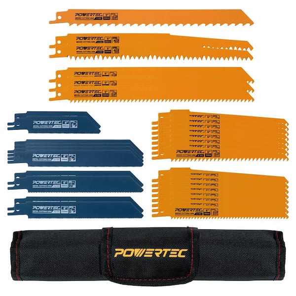 ‎POWERTEC Reciprocating Saw Blades Set (32-Piece), M42 Bi Metal and HCS Pruning Blades with Organizer Pouch
