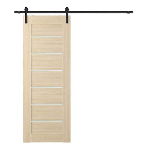 Belldinni Vona 07-02 32 in. x 80 in. 6-Lite Frosted Glass Loire Ash Wood Composite Sliding Barn Door with Hardware Kit