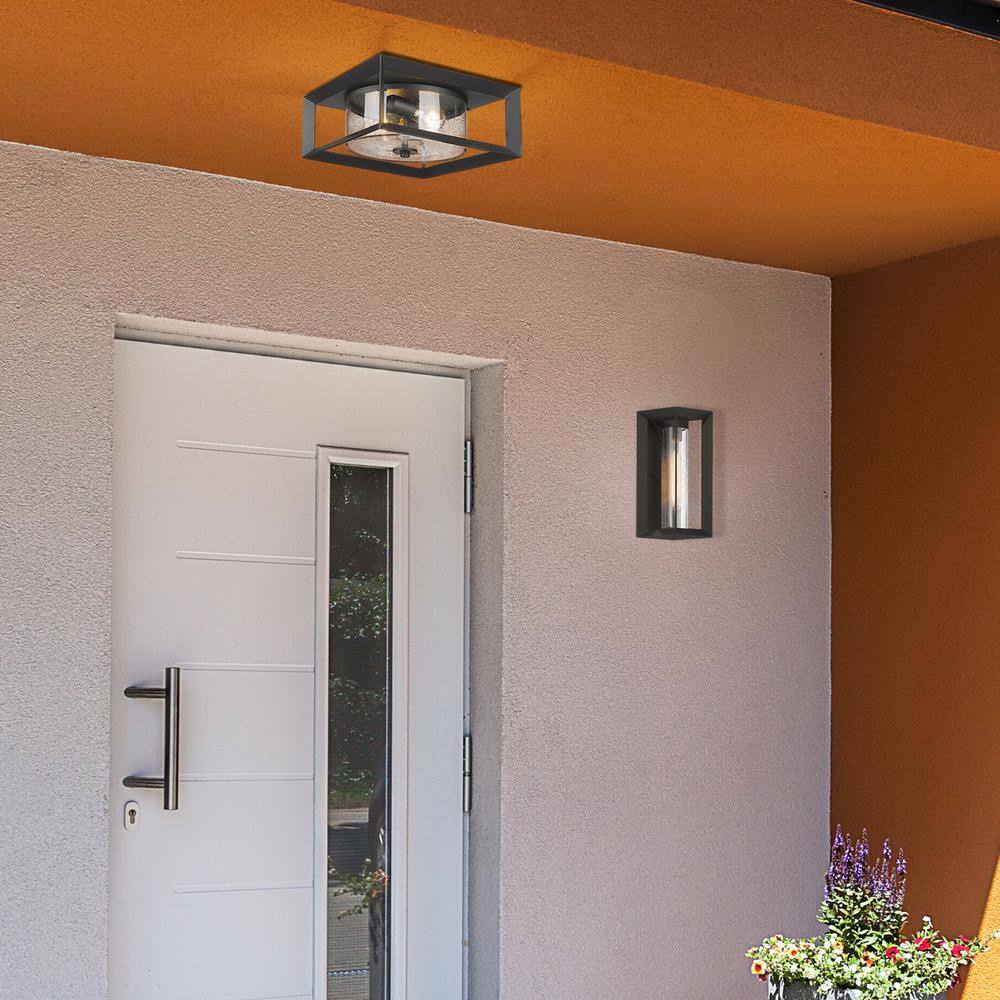 Natural Black Glass Outdoor Flush Mount Light