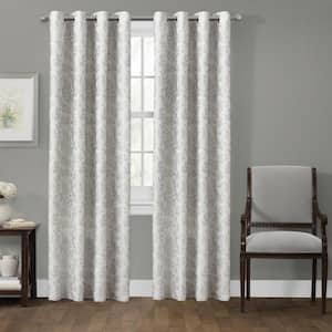 Silver Floral Thermal Grommet Blackout Curtain - 50 in. W x 84 in. L