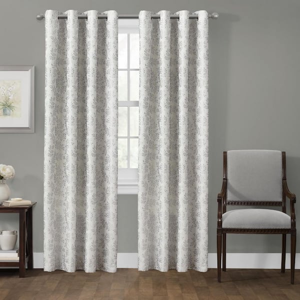 Zenna Home Silver Floral Thermal Grommet Blackout Curtain - 50 in. W x 84 in. L