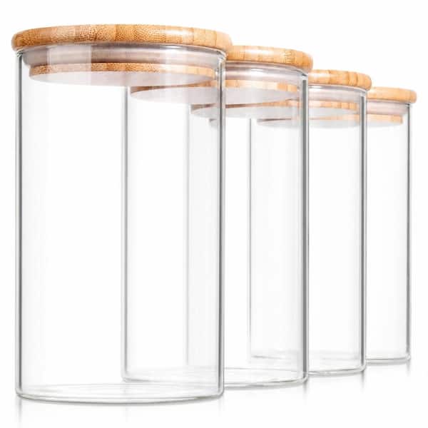 4 Piece 32 fl oz Clear Borosilicate Glass Kitchen Canister Set with Bamboo Airtight Lids for Dry Food Storage