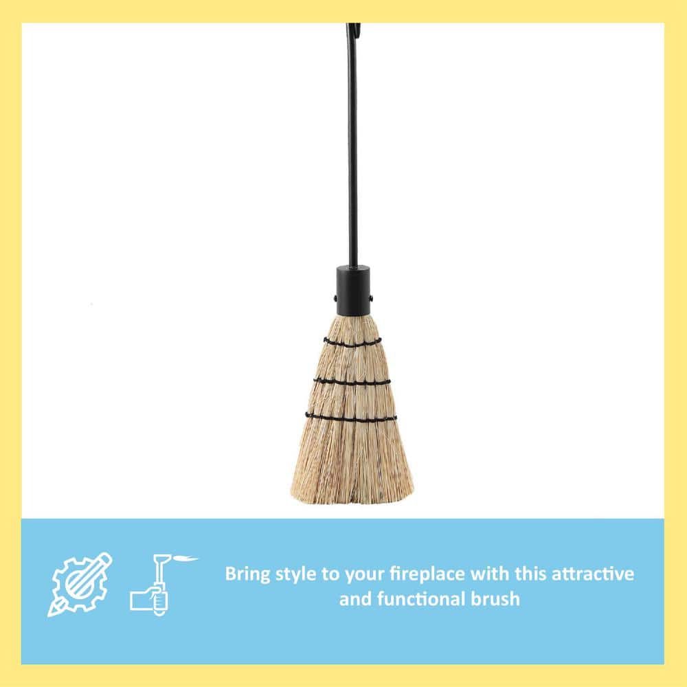 28" Black Wrought Iron Rope Handle Fireplace Brush
