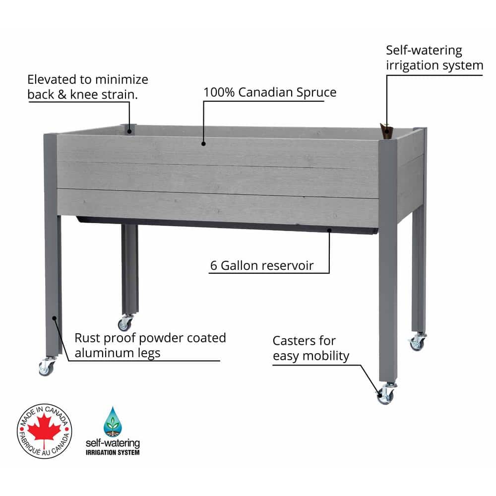 47" Gray Self-Watering Elevated Cedar Planter with Casters