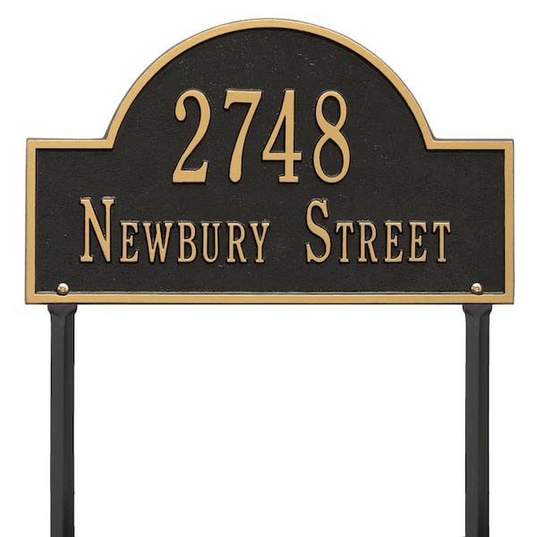 Whitehall Products Arch Marker Standard Black/Gold Lawn 2-Line Address Plaque