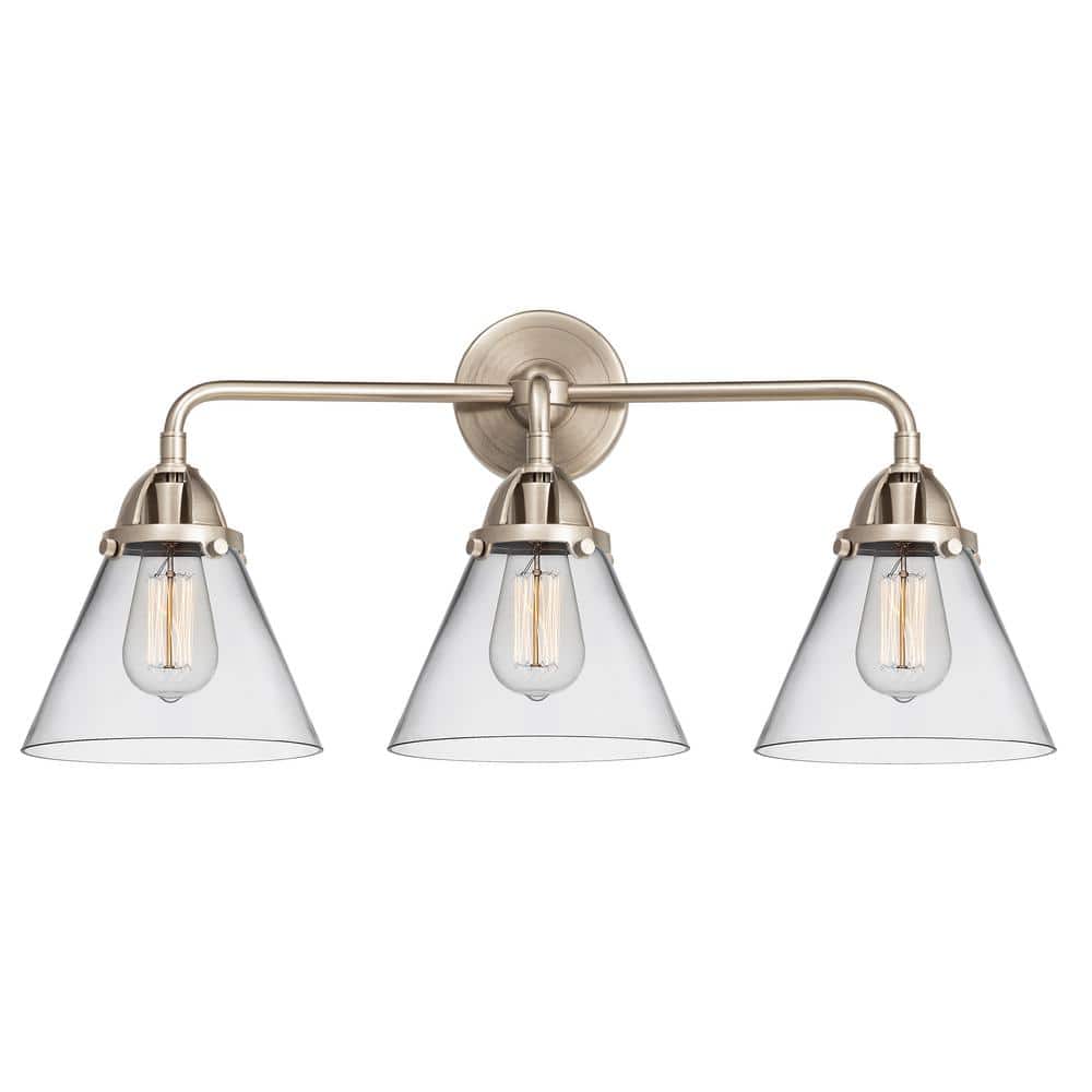 Cone 25.75 in. 3-Light Brushed Satin Nickel, Clear Vanity Light with Clear Glass Shade price history on PriceWatchPro