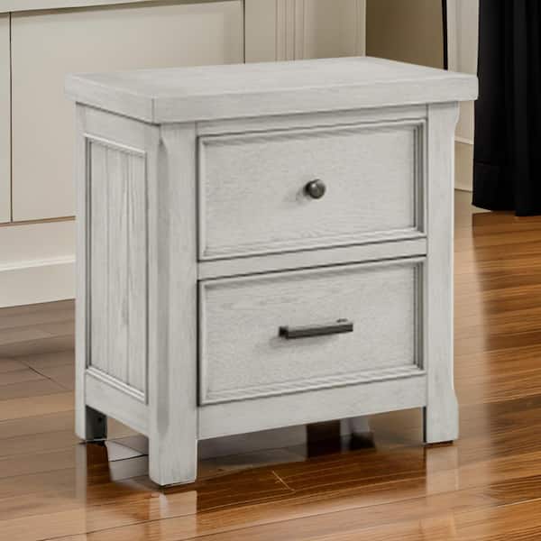 Benjara 28 in. White and Black 2-Drawers Wooden Nightstand