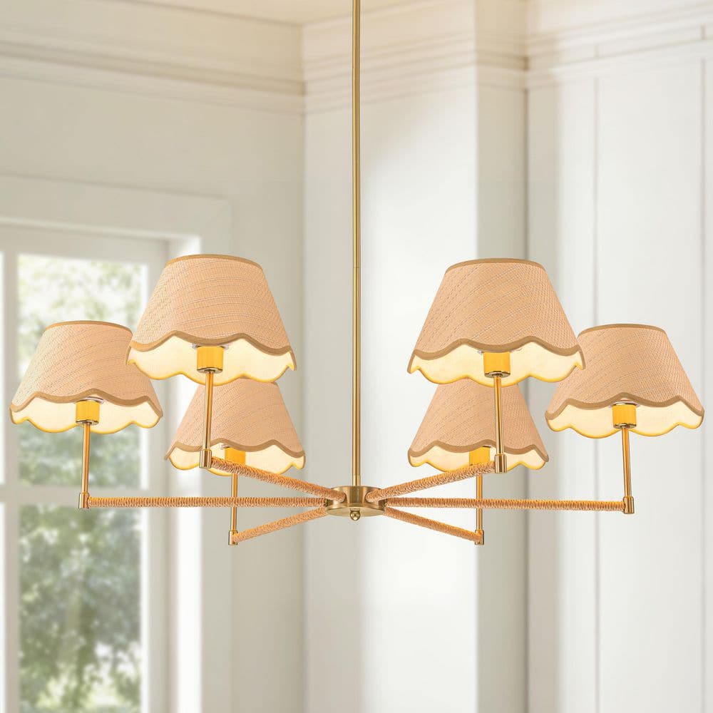 6-Light Modern Gold Chandelier with Woven Rattan Shades, E12 Bulbs Dining Room Lighting Fixture for Kitchen, Living Room price history on PriceWatchPro