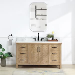 Javier 60 in. W x 22 in. D x 33.9 in. H Single Sink Bath Vanity in Antique Brown with White Grain Composite Stone Top