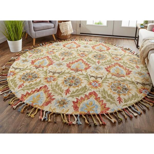 Weave Wander Calendra Olive 8 Ft, 8 Foot Round Wool Area Rugs