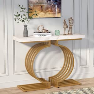 Turrella 40 in. Faux Marble White 32 in. Height Rectangle MDF Console Table with Gold Base, Modern Entryway Sofa Table