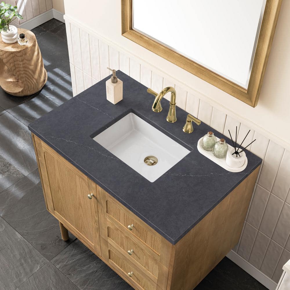 Laurent 36" Light Natural Oak Wall-Mount Vanity with Charcoal Quartz Top
