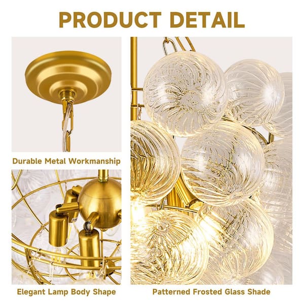 ARISKEEN 24 in. 6-Lights Gold Nordic Glass Bubble Ball Chandelier