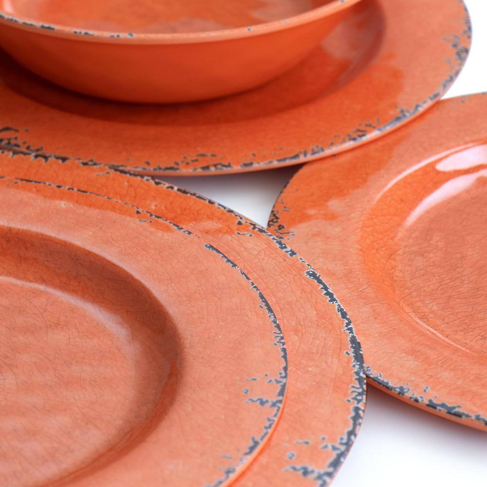Crackle Orange Melamine 12-Piece Dinnerware Set, Service for 4