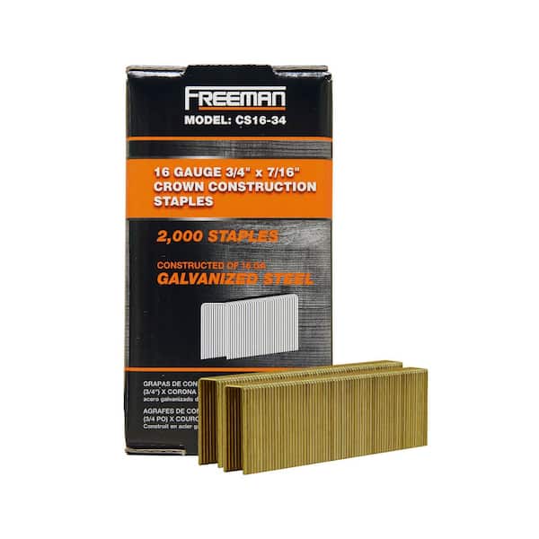 Freeman 16-Gauge 3/4 in. Glue Collated Hot-Dipped Galvanized Construction Staples w/ 7/16 in. Crown - 2,000-Count- for Sheathing