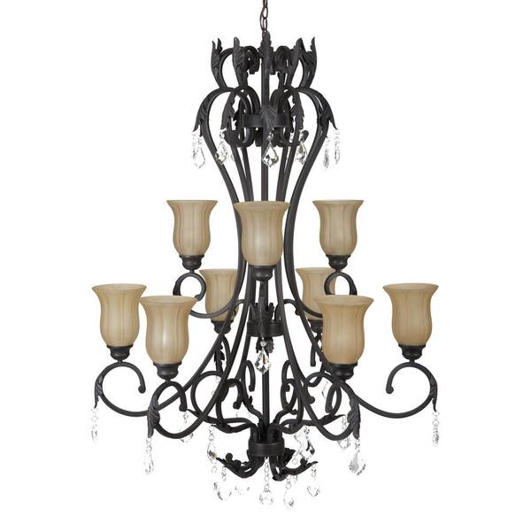Yosemite Home Decor Vantage Collection 9-Light Sierra Slate Chandelier with Amber Glass Shade