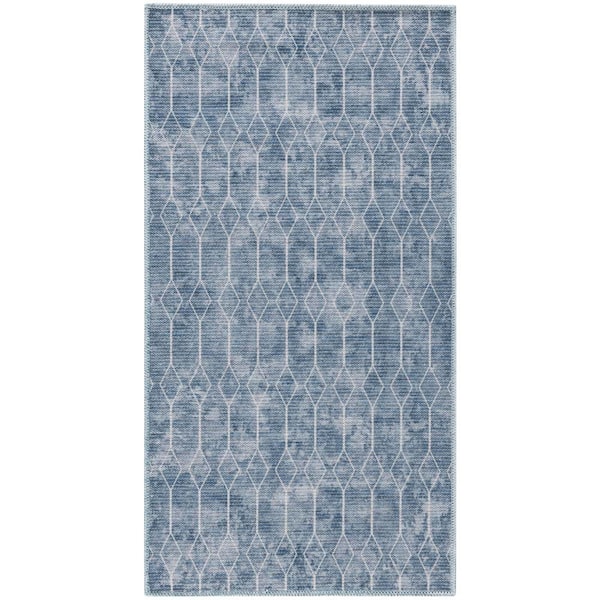 Unbranded Blue  doormat 2 ft. x 4 ft. Geometric Contemporary Machine Washable Series 1 Area Rug