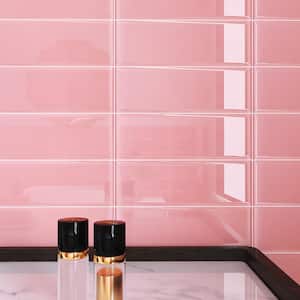 Crystile Pink 4 in. X 12 in. Glossy Glass Subway Tile (10 sq. ft./Case)