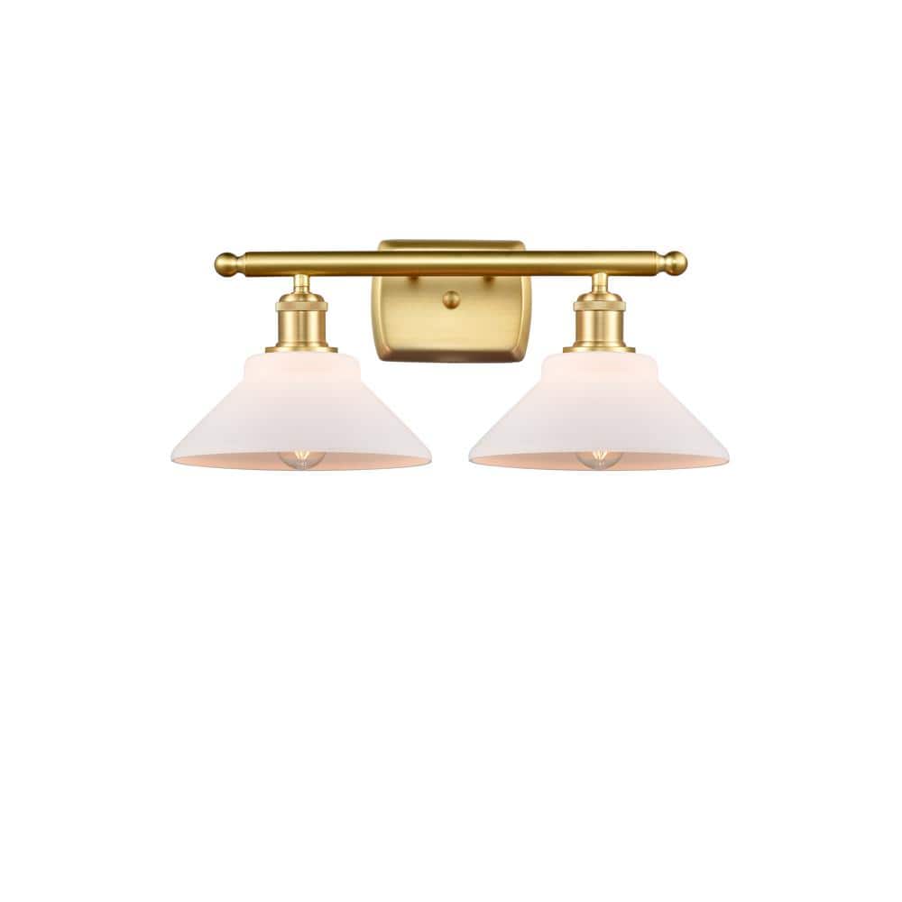 Orwell 18 in. 2 Light Matte White, Satin Gold Vanity Light with White Glass Shade price history on PriceWatchPro